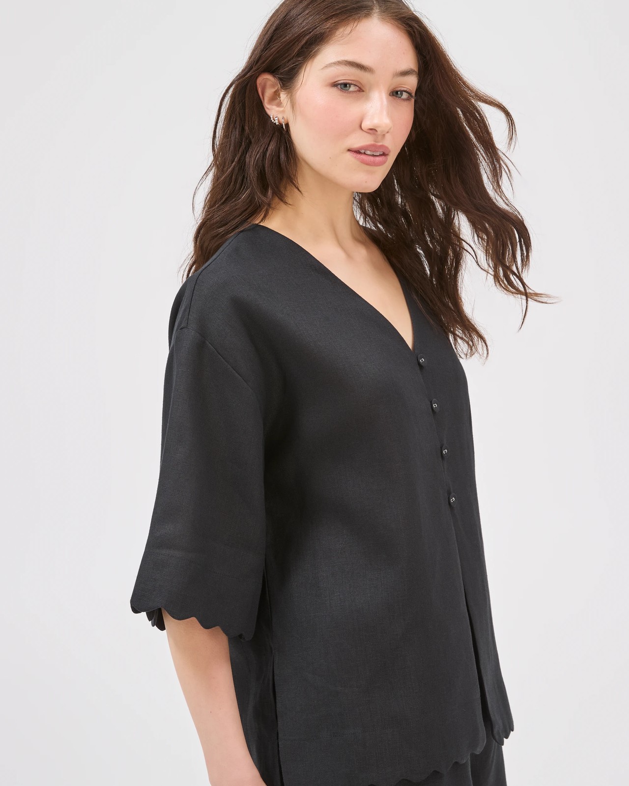 Lily Loves European Linen Scallop Shirt - Black 2 of 5