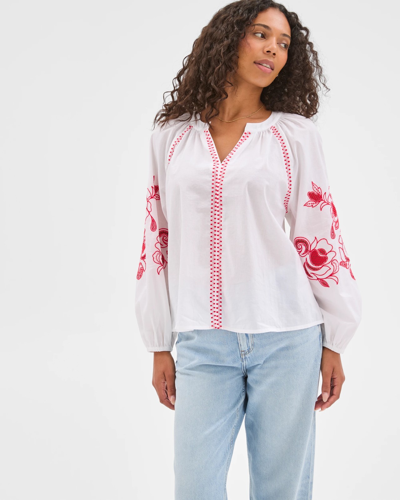 Long Sleeve Embroidered Stitch Blouse 4 of 5