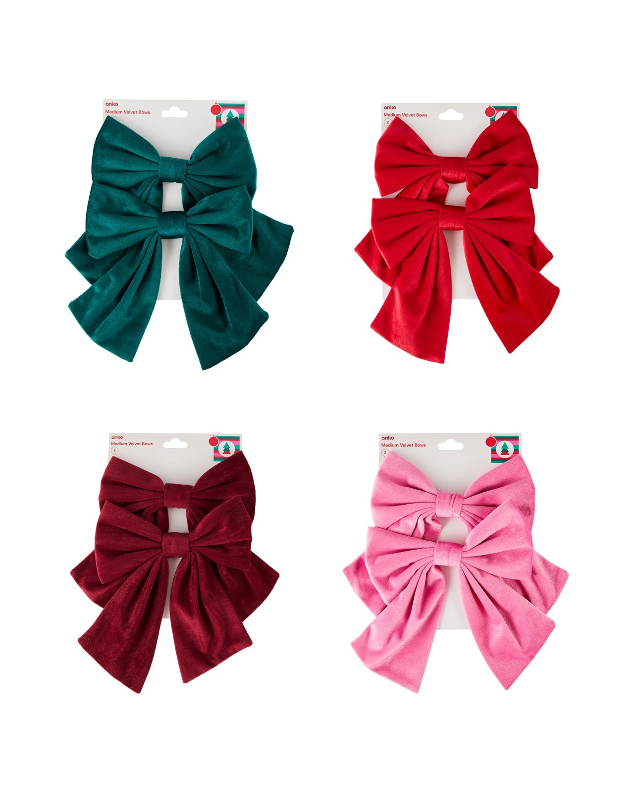 Anko 2 Pack Medium Velvet Bows - Assorted 4 of 4