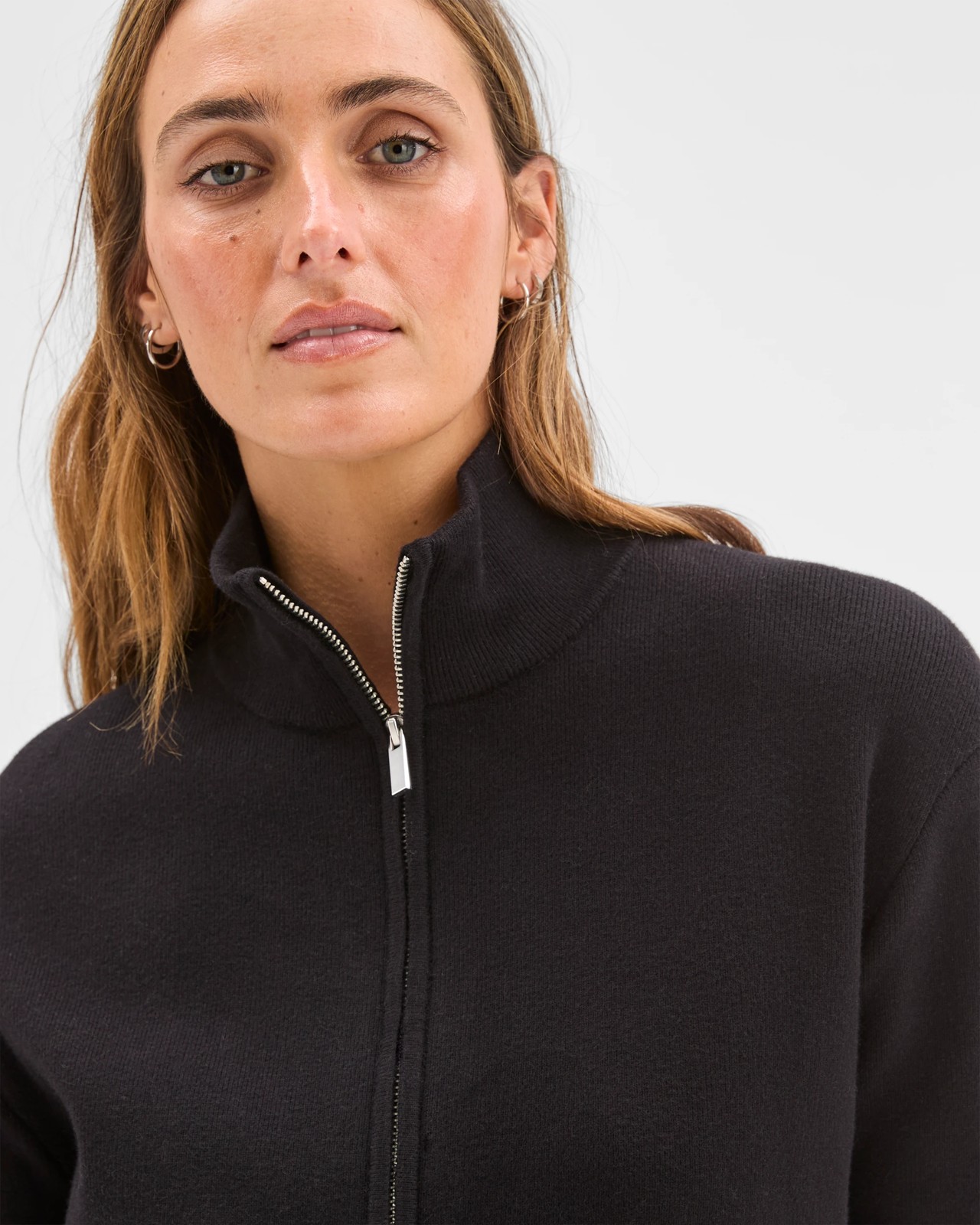 Preview Australian Cotton Blend Polished Knit Bomber Cardigan - Black 5 of 6