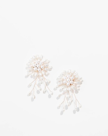 Faux Pearl Bead Starburst Drop Earrings