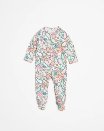 Baby Organic Cotton Print Zip Coverall - Funky Floral