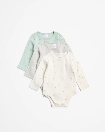 Baby Organic Cotton Print Rib Bodysuit 3 Pack