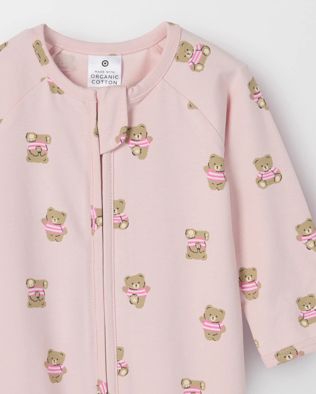 Baby Organic Cotton Zip Coverall - Teddies Pink 2 of 2