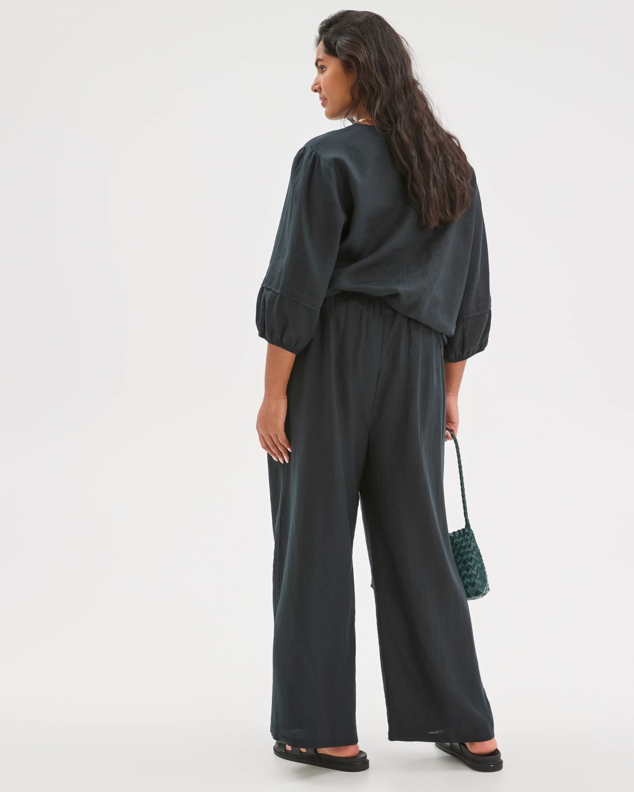 Plus Size European Linen Wide Leg Pants - Black FNA 4 of 6
