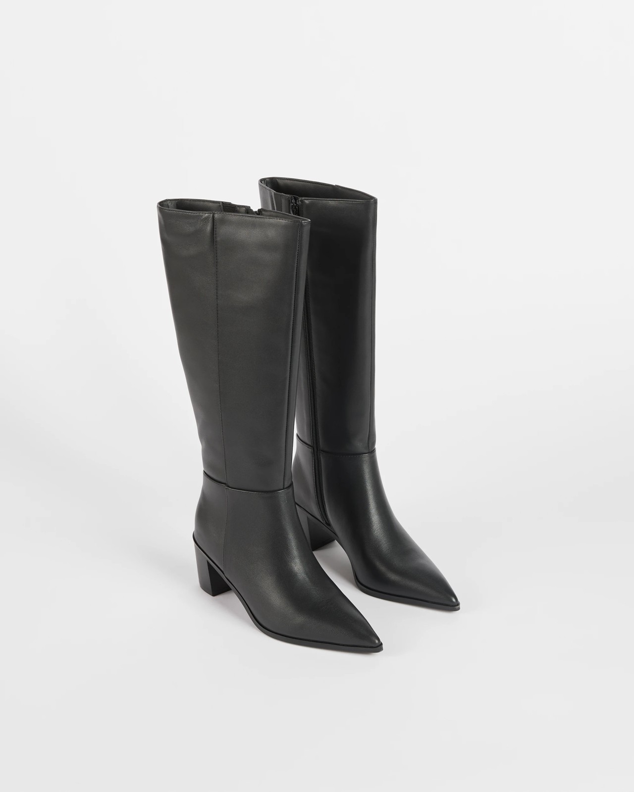 Genuine Leather Block Heel Long Boot - Rose - Black 2 of 3