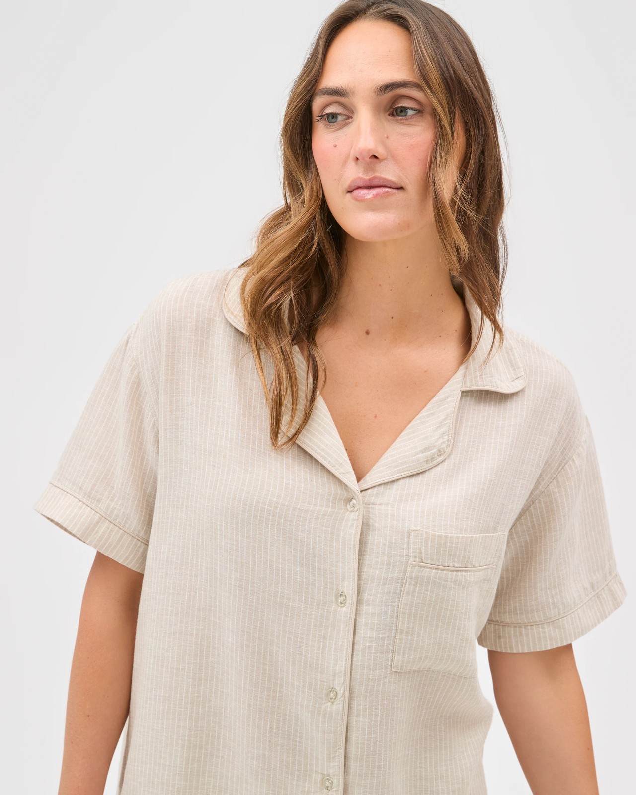 Linen Blend Short Pyjama Set - Neutral Stripe 4 of 5