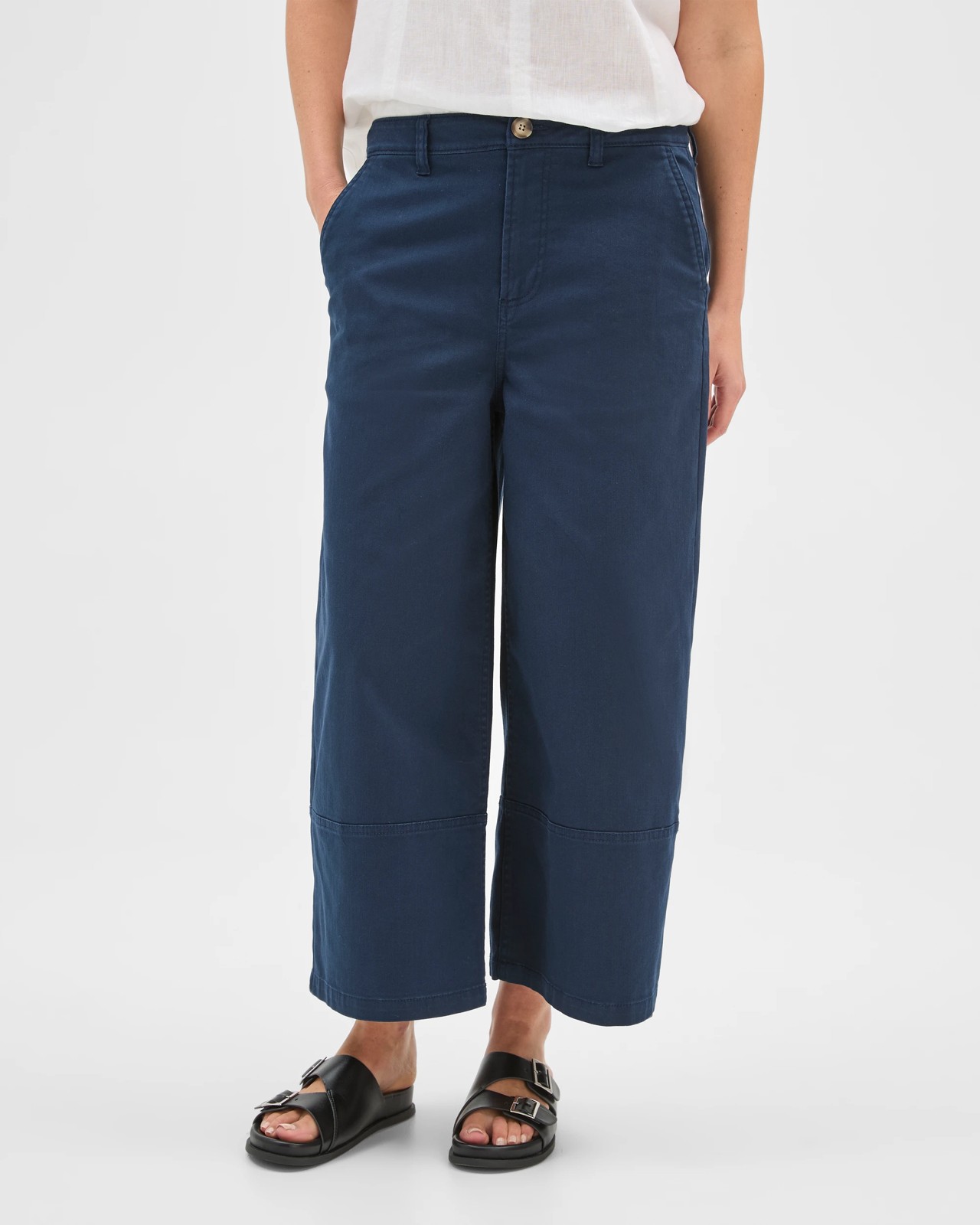 Australian Cotton Blend Stretch Twill Cropped Pants - Navy 3 of 5