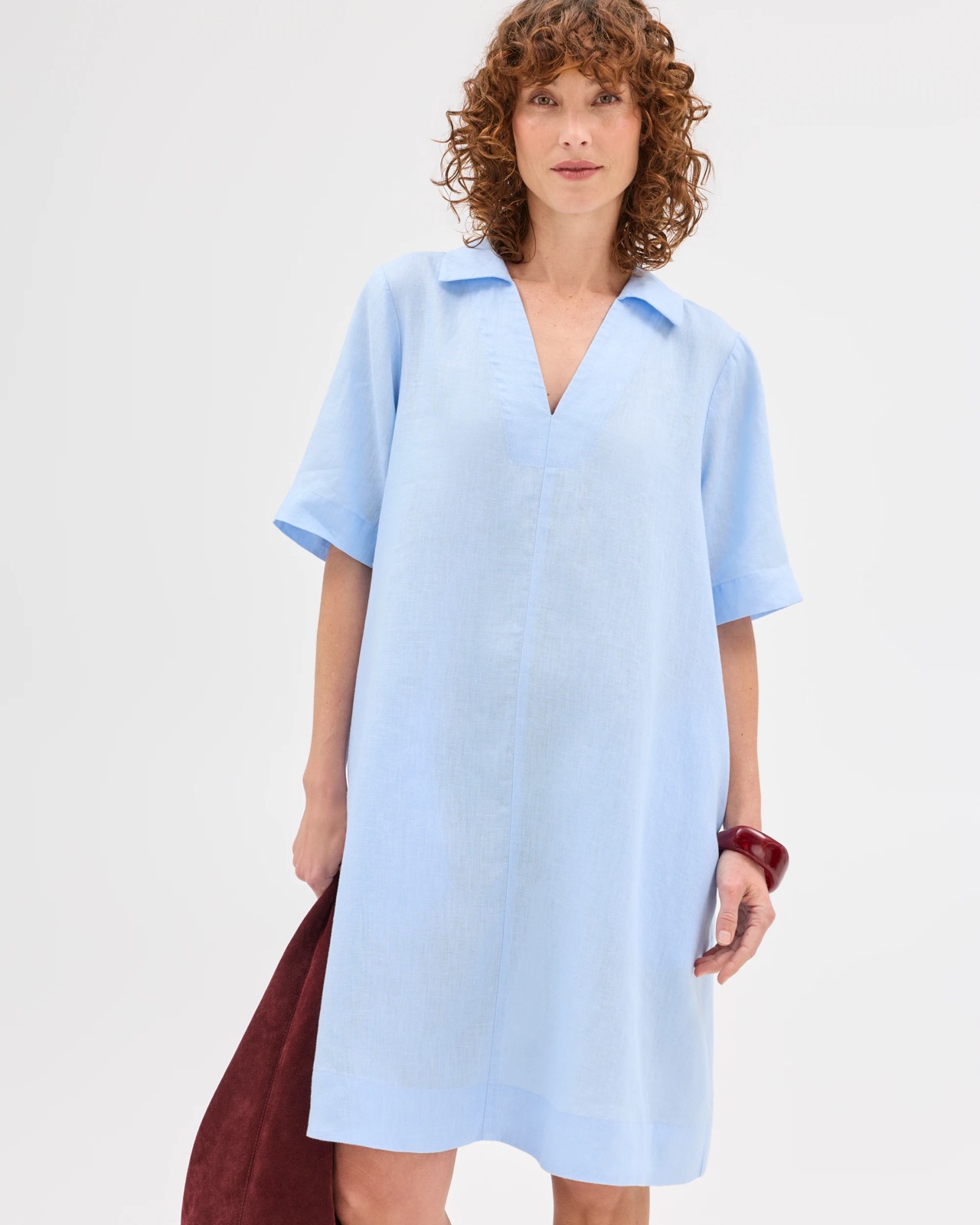 European Linen Polo Mini Dress - Pale Blue 2 of 6