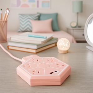 ARLEC 5 Outlet Hexagon USB A & C Charging Ports Powerboard - Pink product image