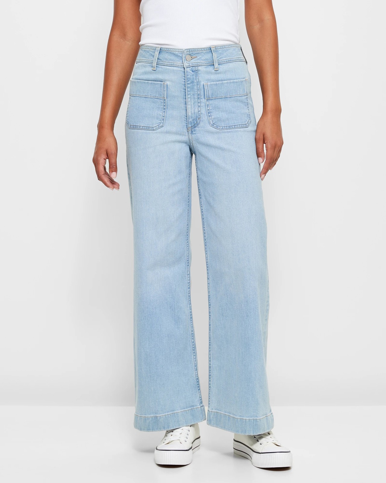 Mila Wide Leg High Rise Full Length Flat Front Denim Jeans - Arctic ...