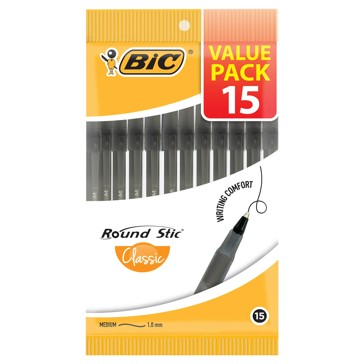 15 Pack BIC Round Stic Ballpoint Pens - Black