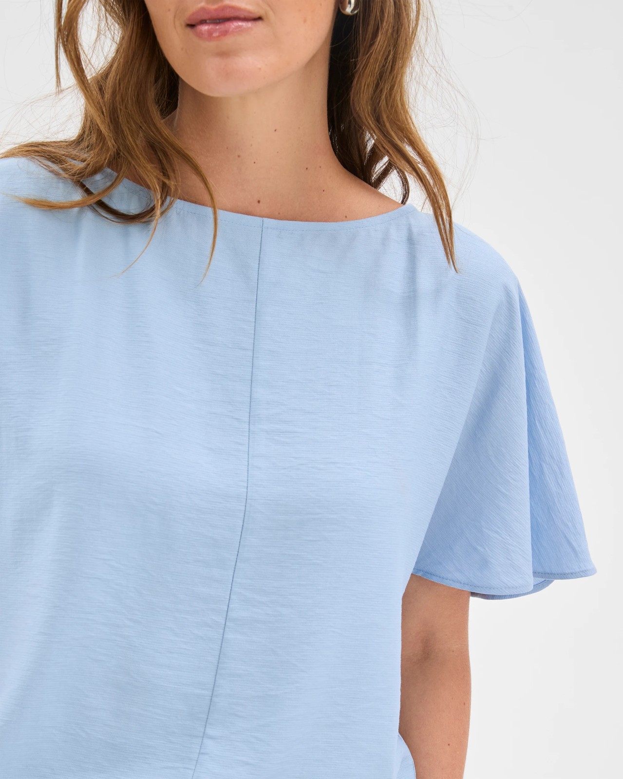 Preview Short Flutter Sleeve Textured Blouse - Blue Mist 5 of 6