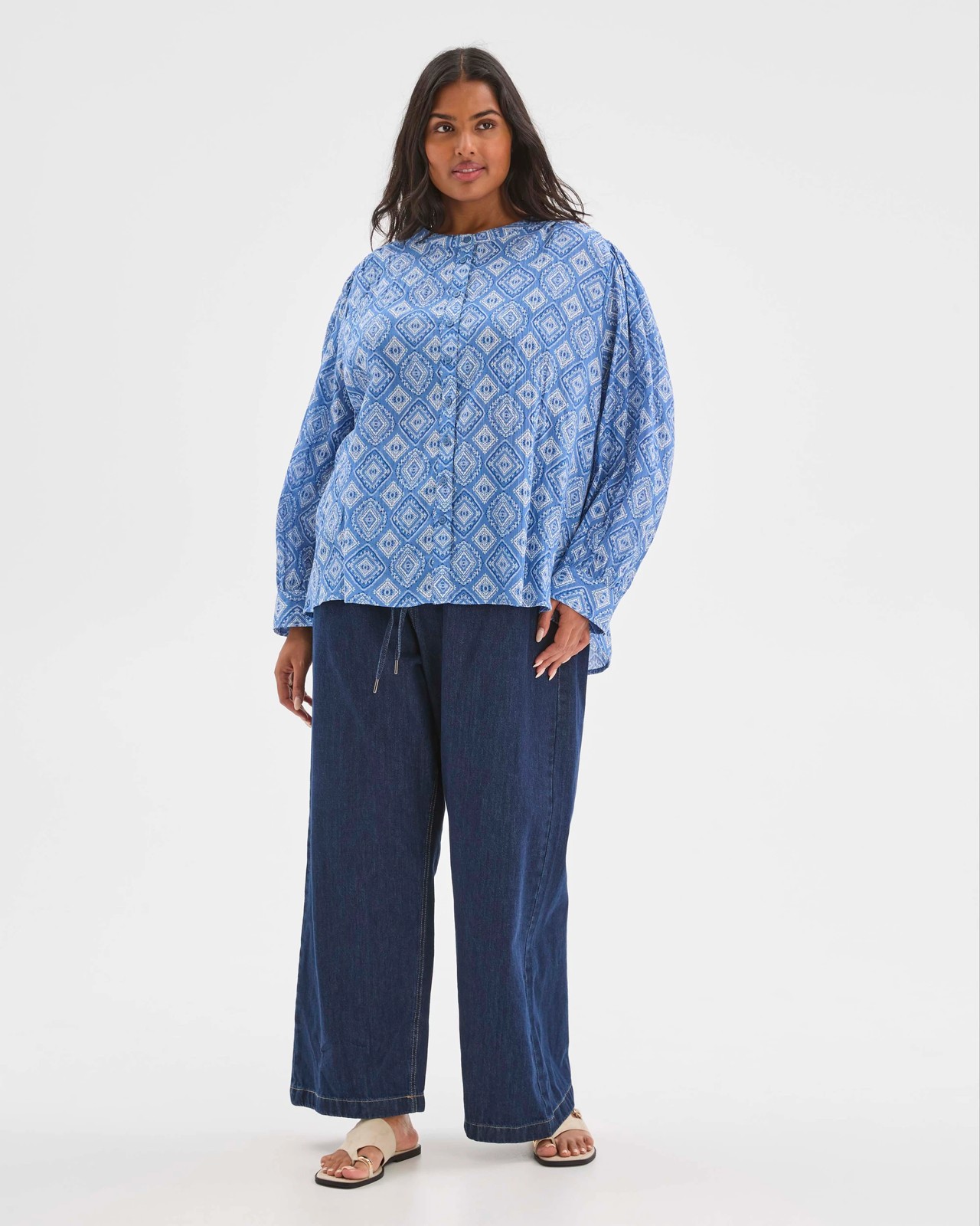 Plus Size Long Sleeve Textured Button Through Blouse 2 of 6