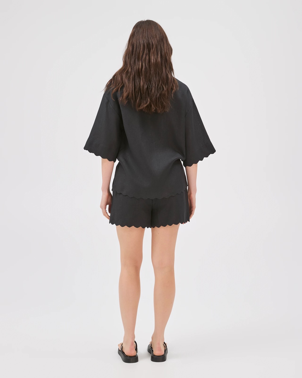 Lily Loves European Linen Scallop Shorts - Black 5 of 5