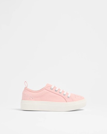 Girls Senior Denim Sparkle Lace Up Sneaker