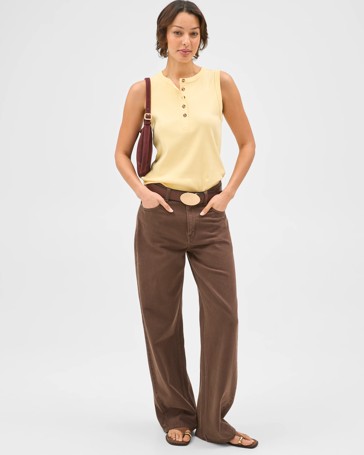Australian Cotton Henley Neck Rib Tank Top