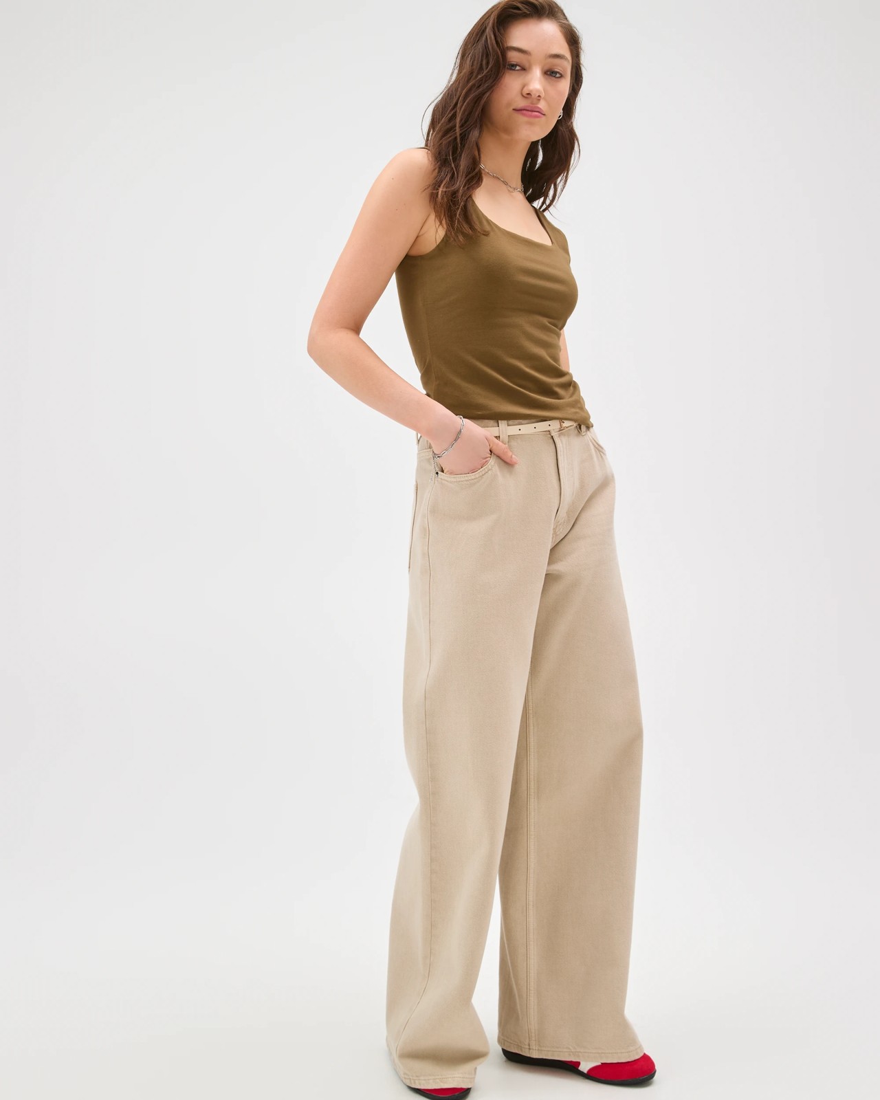 Lily Loves Australian Cotton Blend Double Layer Fitted Scoop Tank Top - Deep Moss 2 of 5