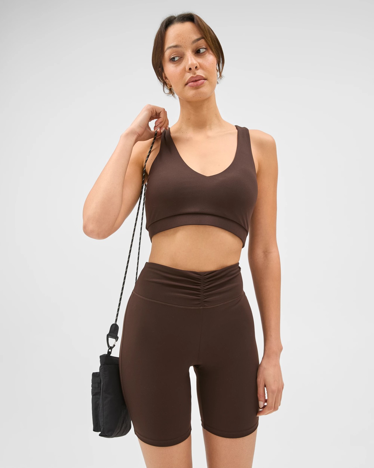 Active Studio Soft Ruched Bike Shorts - Cocoa 2 of 6