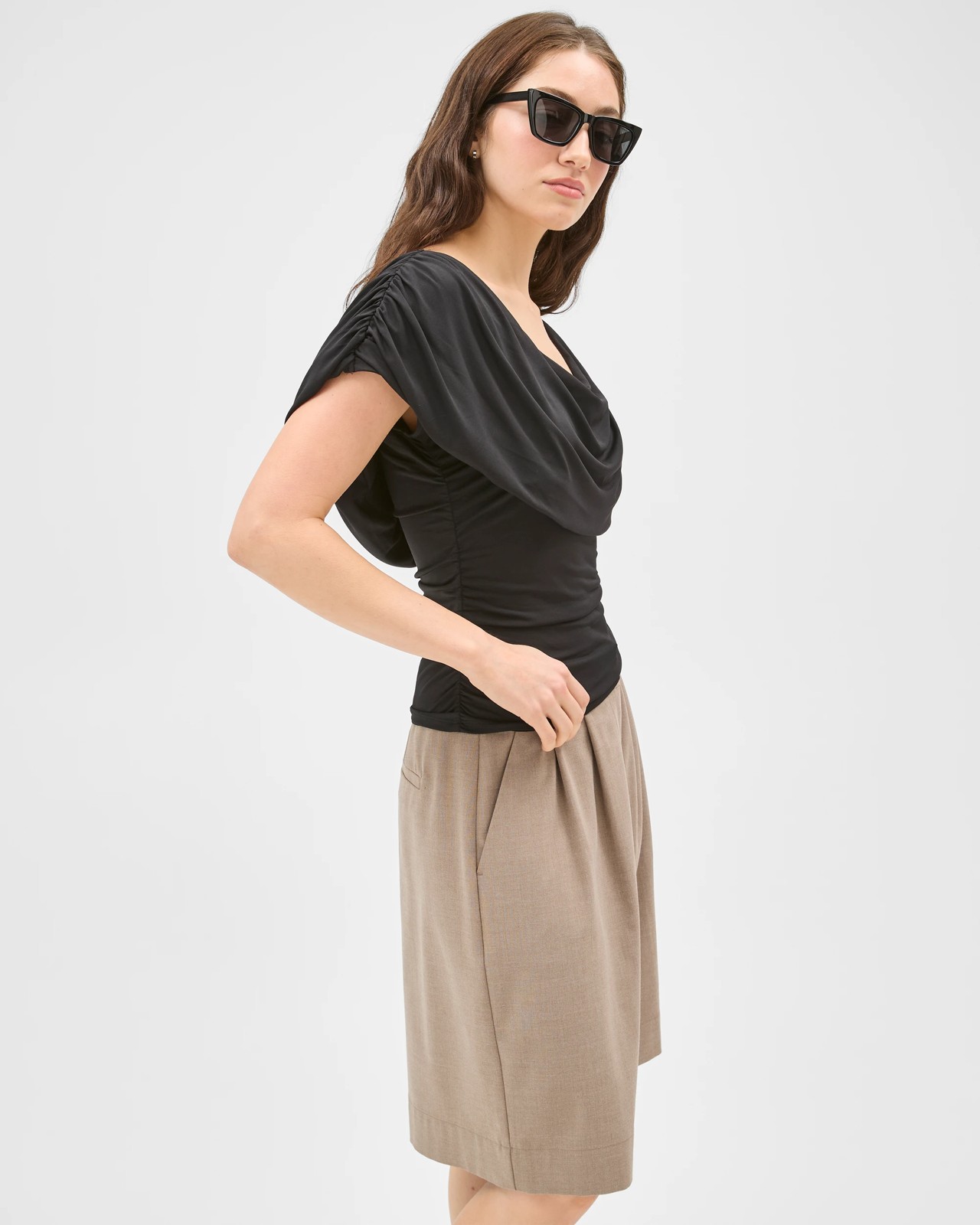 Lily Loves Gathered Cape Top - Black 4 of 5