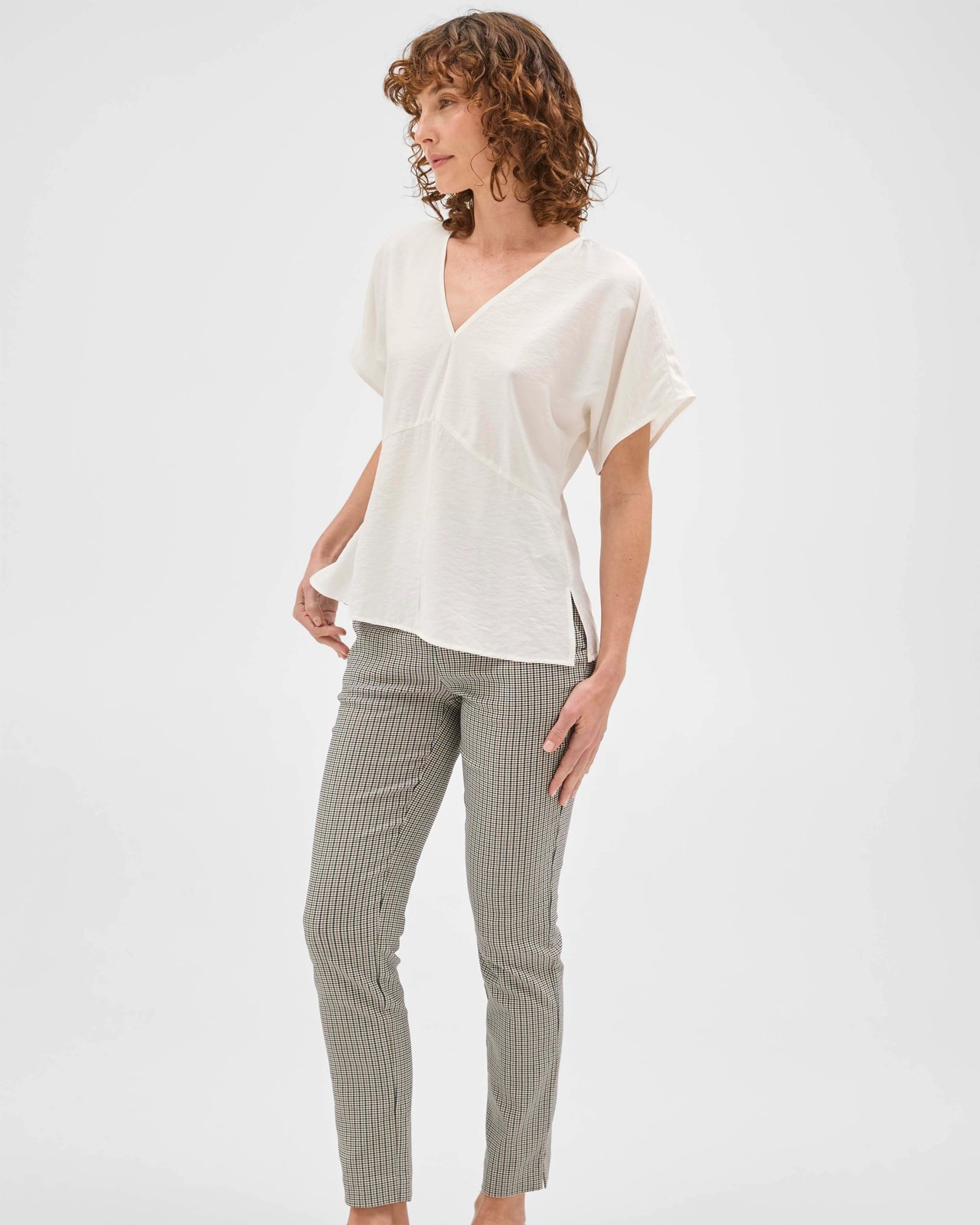 Preview Carrie Bengaline Ankle Length Skinny Pants - Brown Classic Check 4 of 4