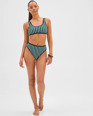 High Waisted High Cut Crinkle Bikini Briefs