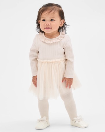 Baby Girl Long Sleeve Rib Tutu Dress Bodysuit