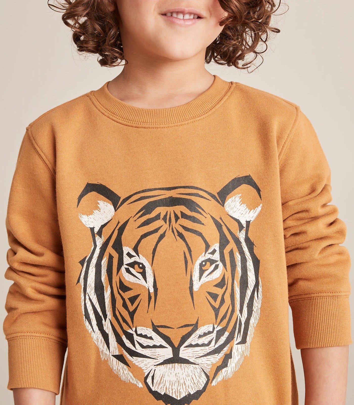 Khaki Round Neck Tiger Face Pattern Jumper Sweater -SheIn