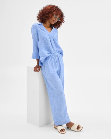 Petites European Linen Wide Leg Pants