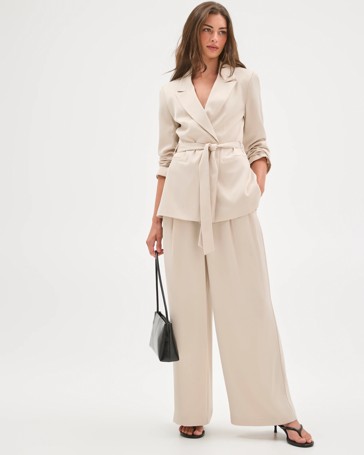 Petites Tailored Wide Leg Satin Pants