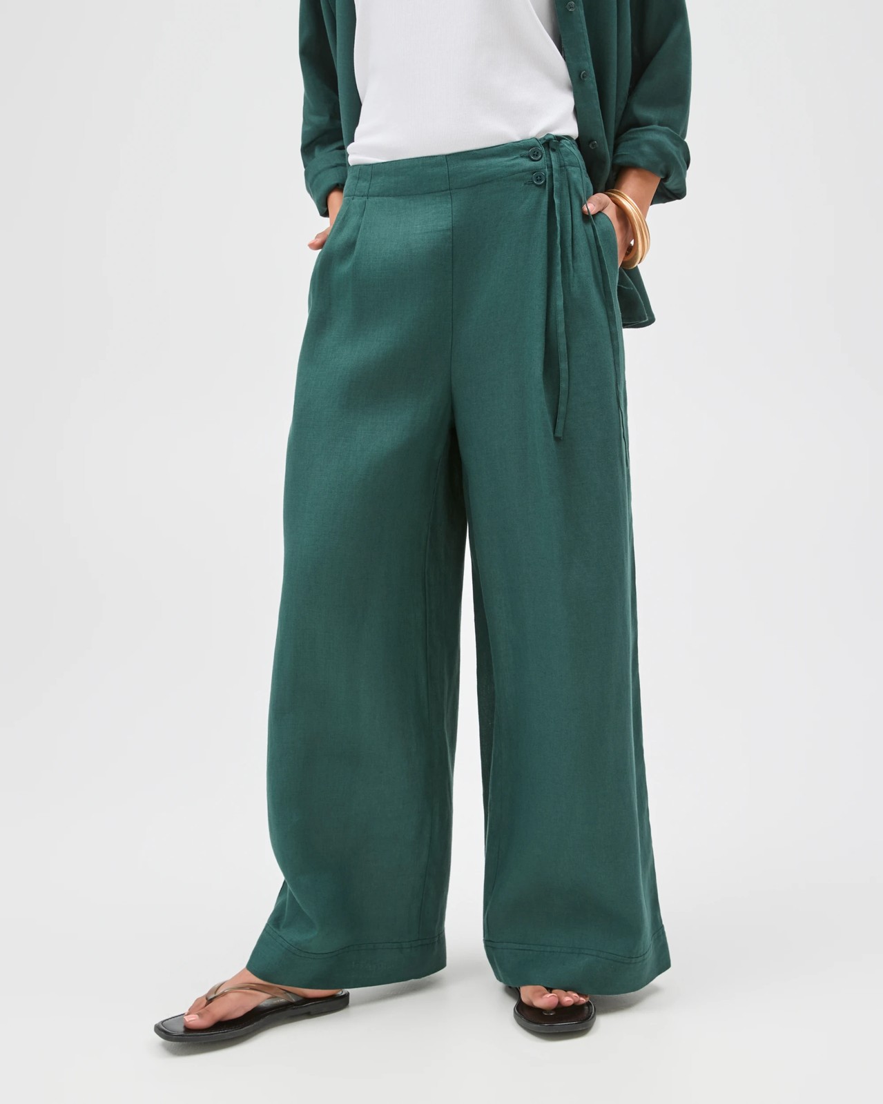 European Linen Wrap Pants - Deep Forest 3 of 6