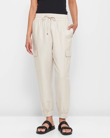Linen Blend Cargo Jogger Pants