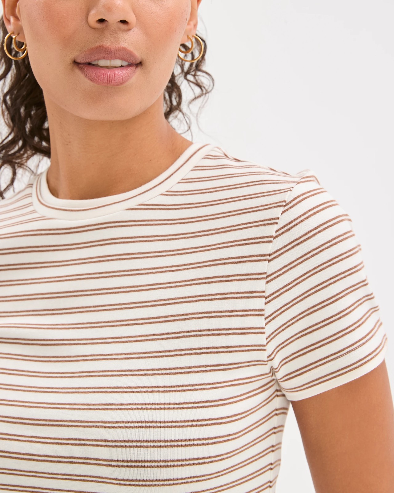 Soft Touch Double Layer Fitted T-Shirt - Butterscotch/Cloud Dancer Stripe 4 of 6