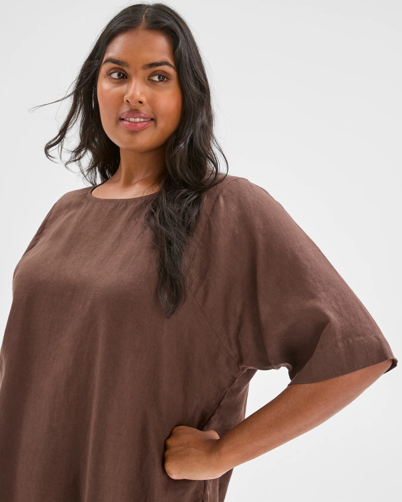 Plus Size European Linen Seam Detail T-Shirt - Coffee Bean 5 of 6