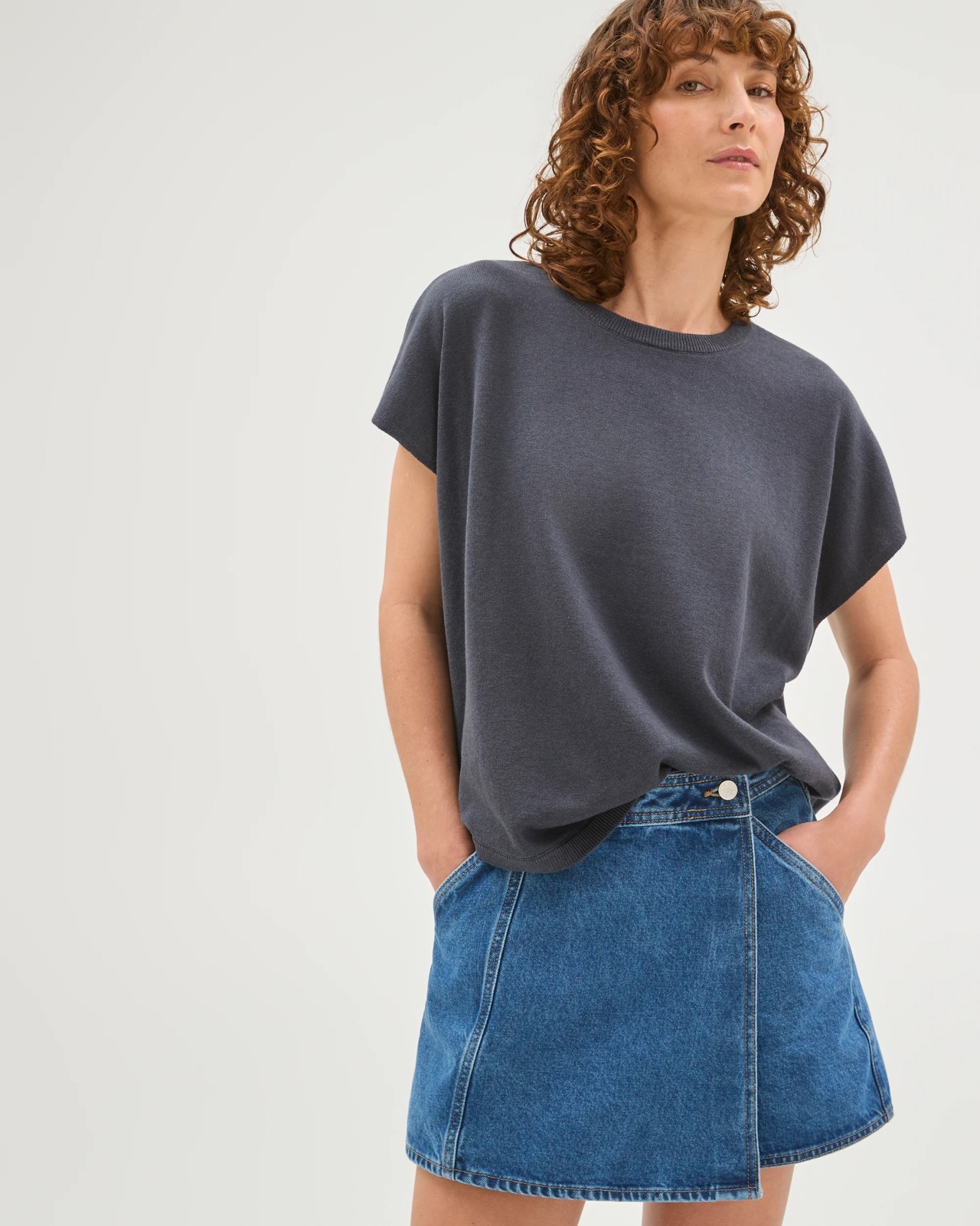 Cotton Rich Wrap Front Denim Skort 5 of 5