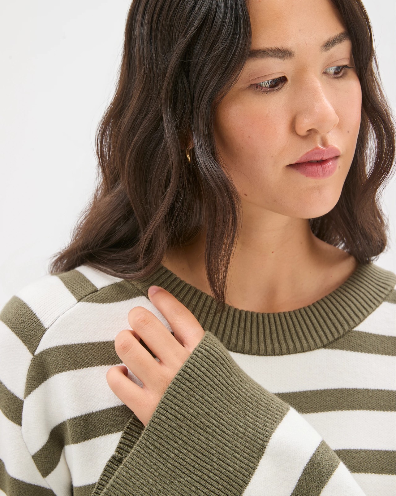 Clean Knit Crew Neck Sweater - Dusty Olive Stripe 5 of 5