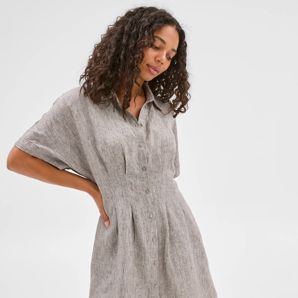 European Linen Shirt Mini Dress