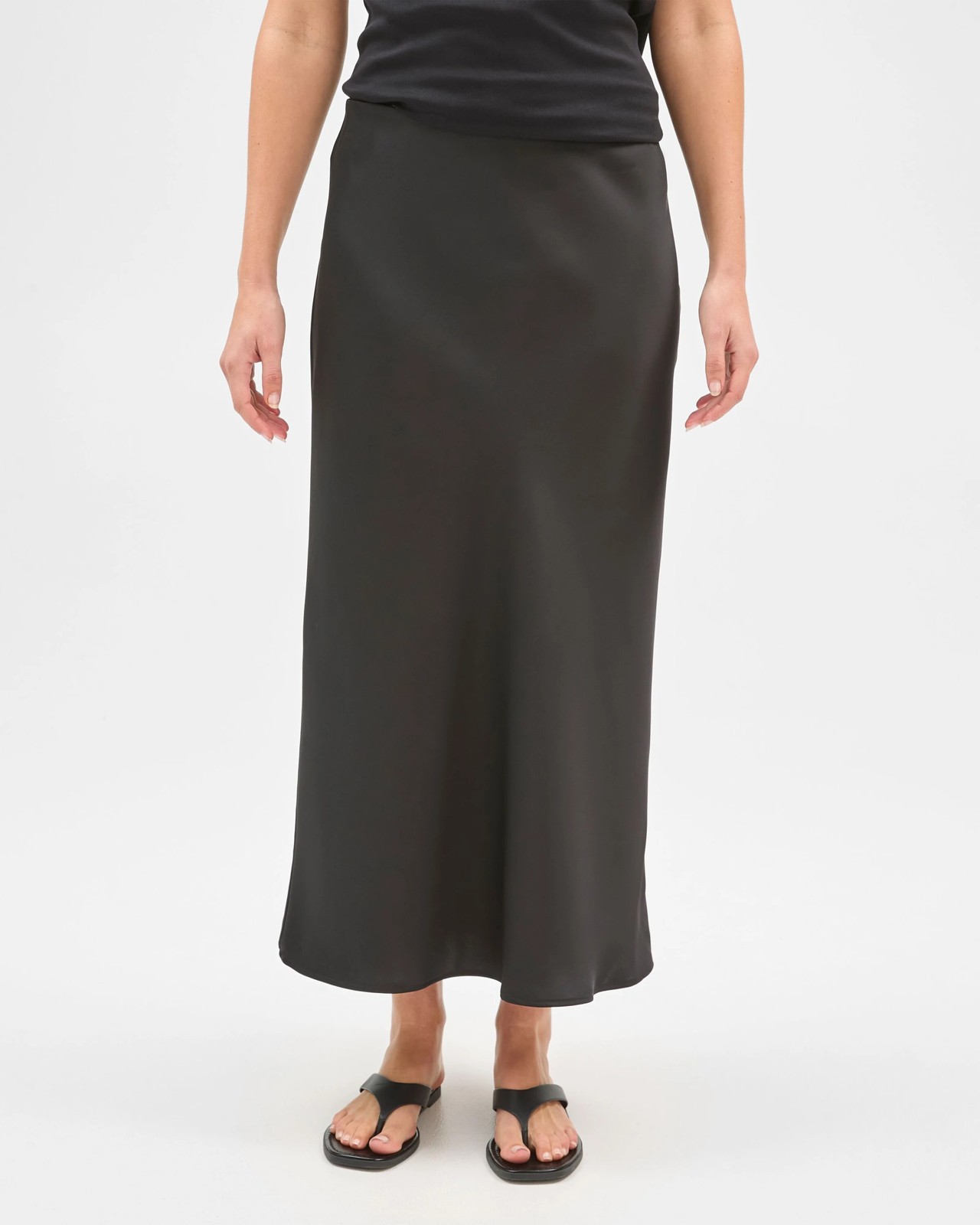 Preview Satin Bias Cut Midi Skirt  - Black 3 of 5