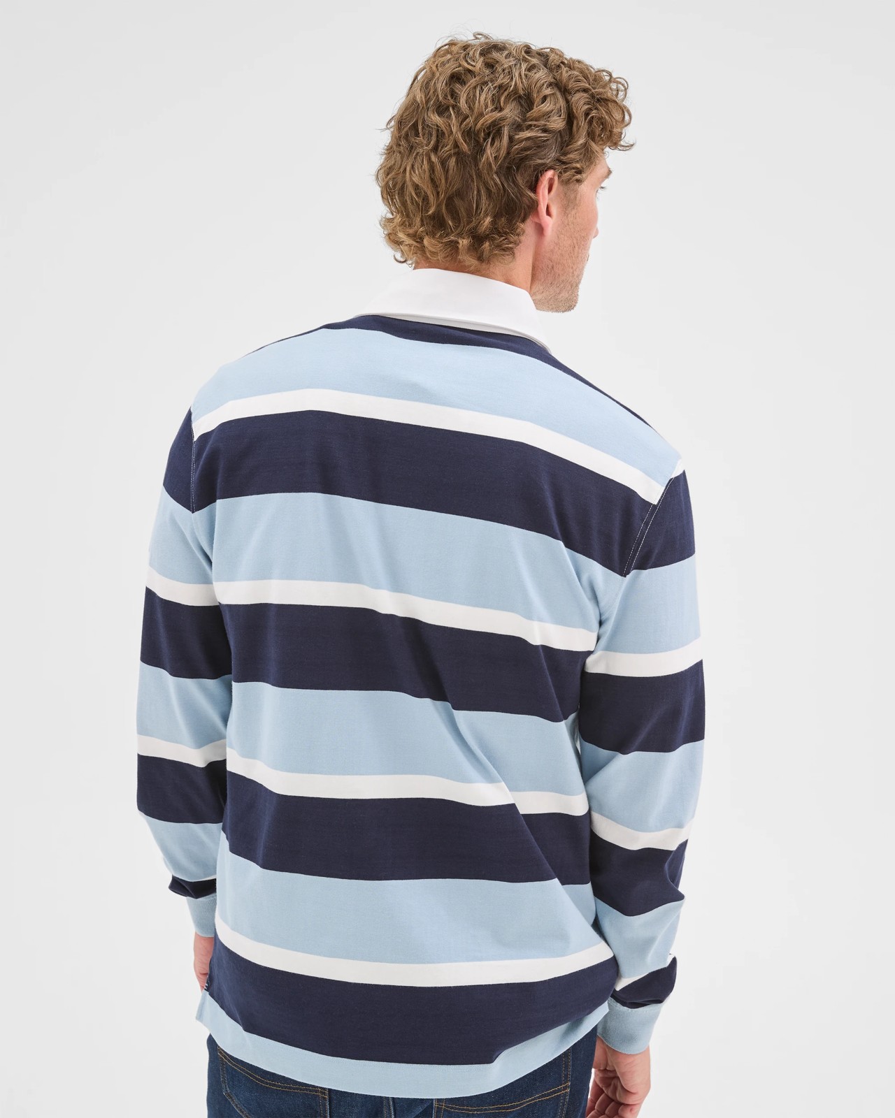 Australian Cotton Long Sleeve Rugby Polo Top - Blue / Stripe 5 of 5