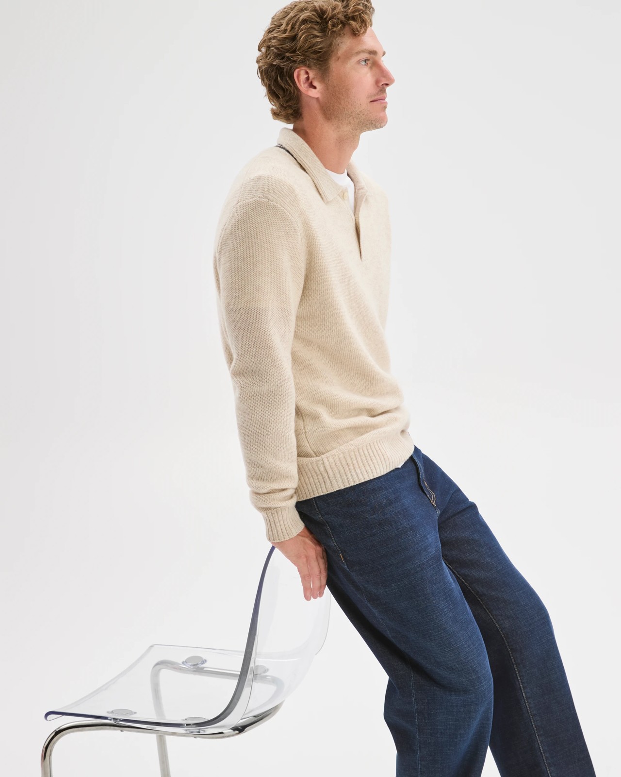 Lambswool Long Sleeve Knit Polo Top 3 of 5