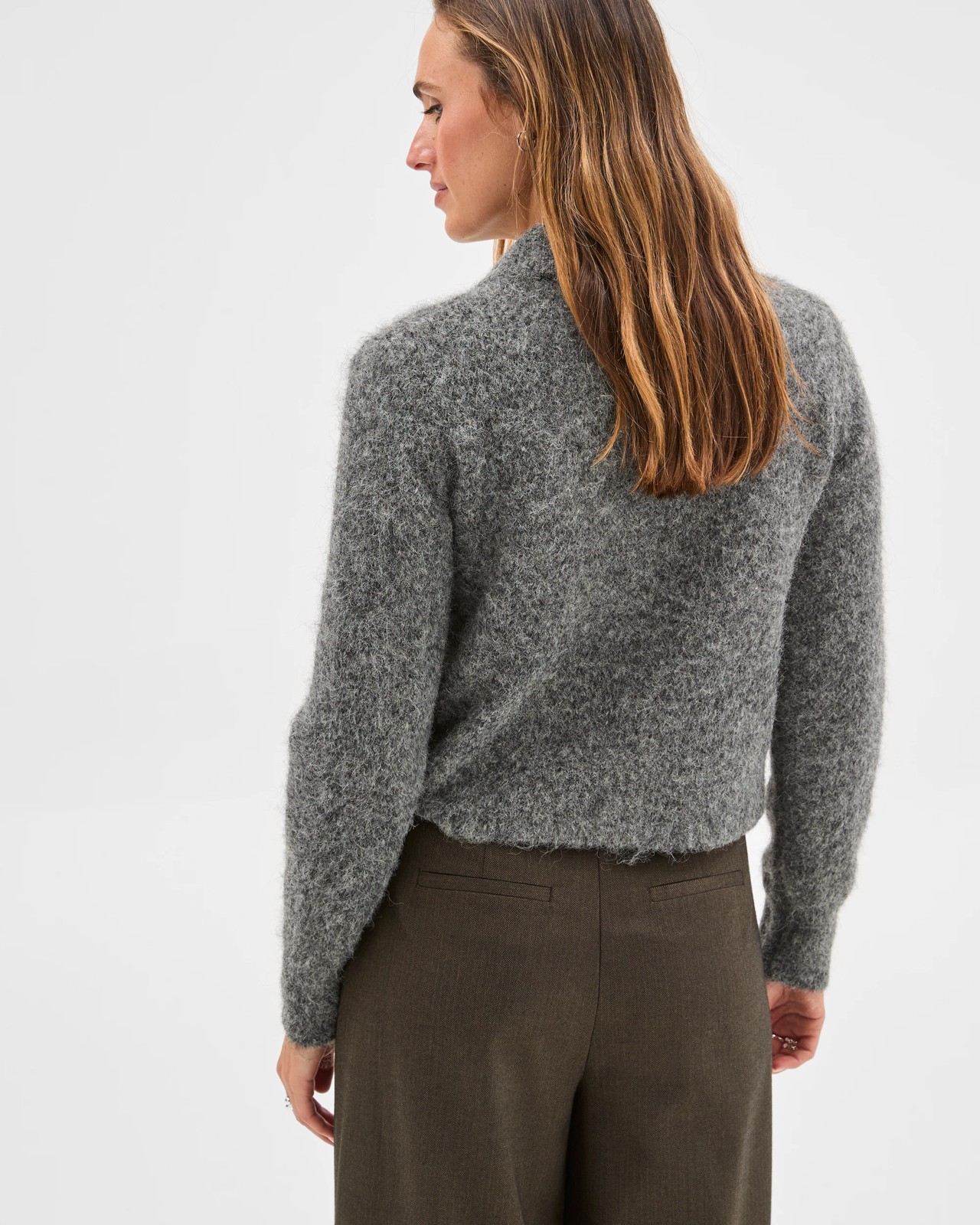 Preview Plush Button Through Collared Cardigan - Charcoal Marle 6 of 6