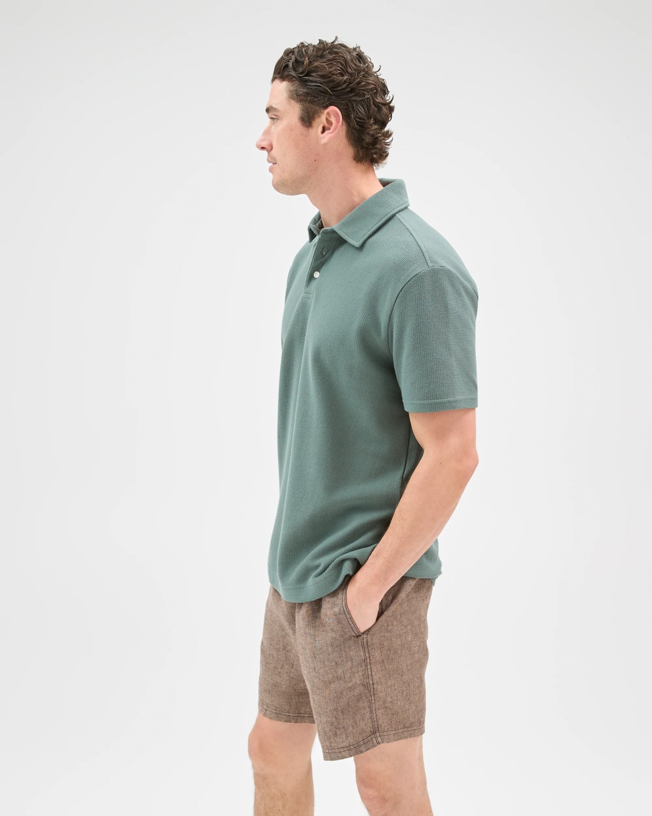 Australian Cotton Textured Polo Top - Balsam Green 5 of 6