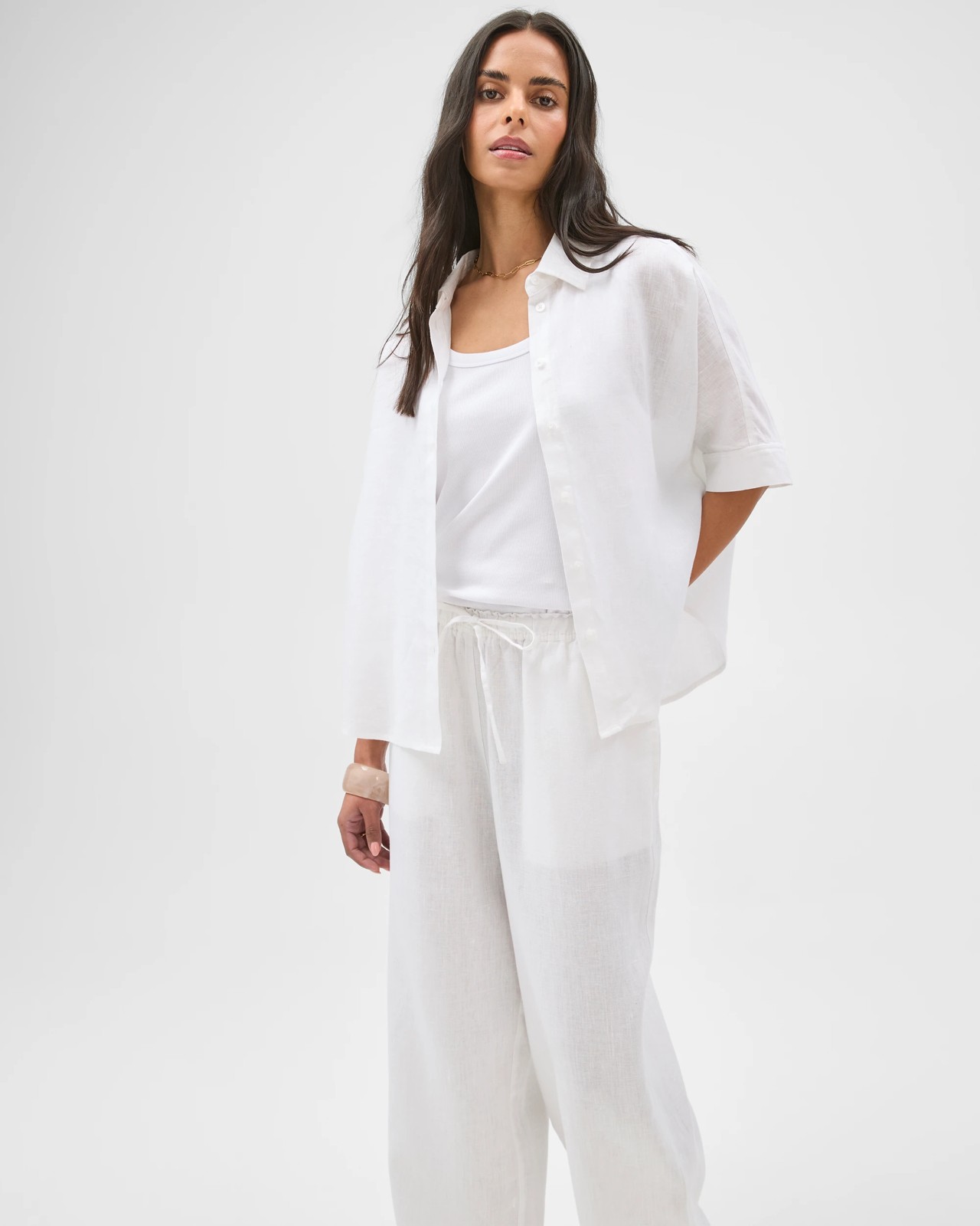 European Linen Wide Leg Pants - White 3 of 5