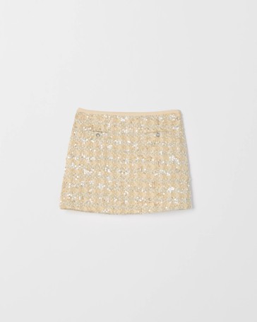 Sequin Mini Length Tweed Skirt