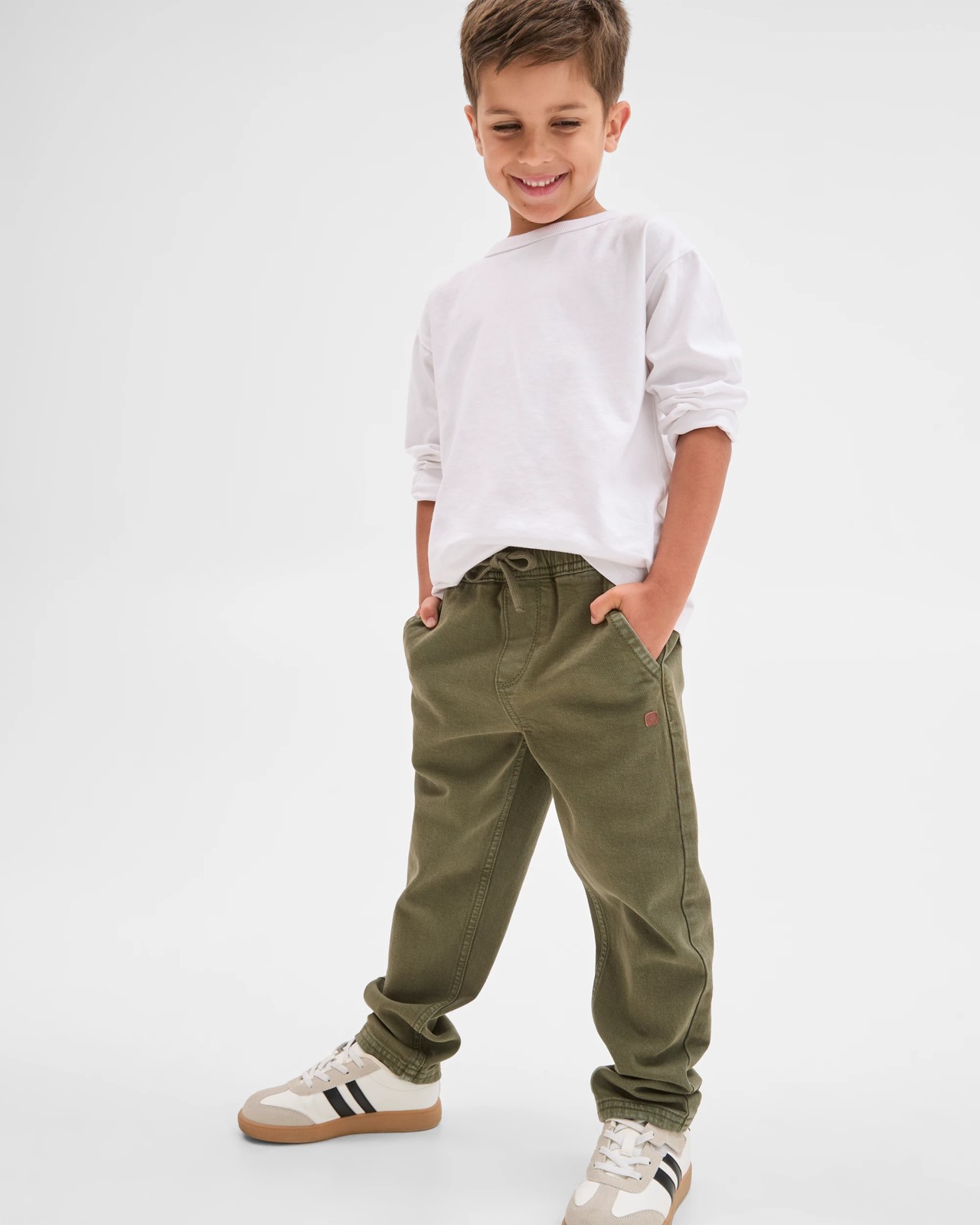 Elastic Waistband Loose Fit Denim Jeans - Khaki 4 of 6