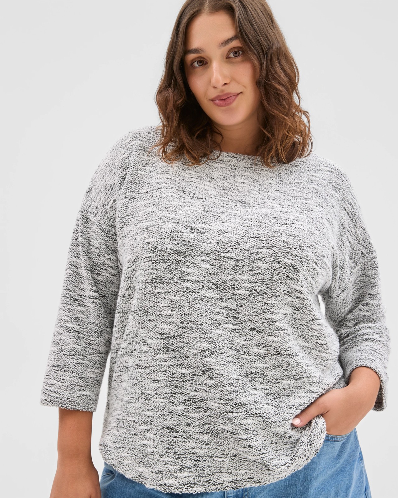 Plus Size Australian Cotton Blend Curved Hem Textured Top - Cloud Dancer/Coconut Twist 3 of 6