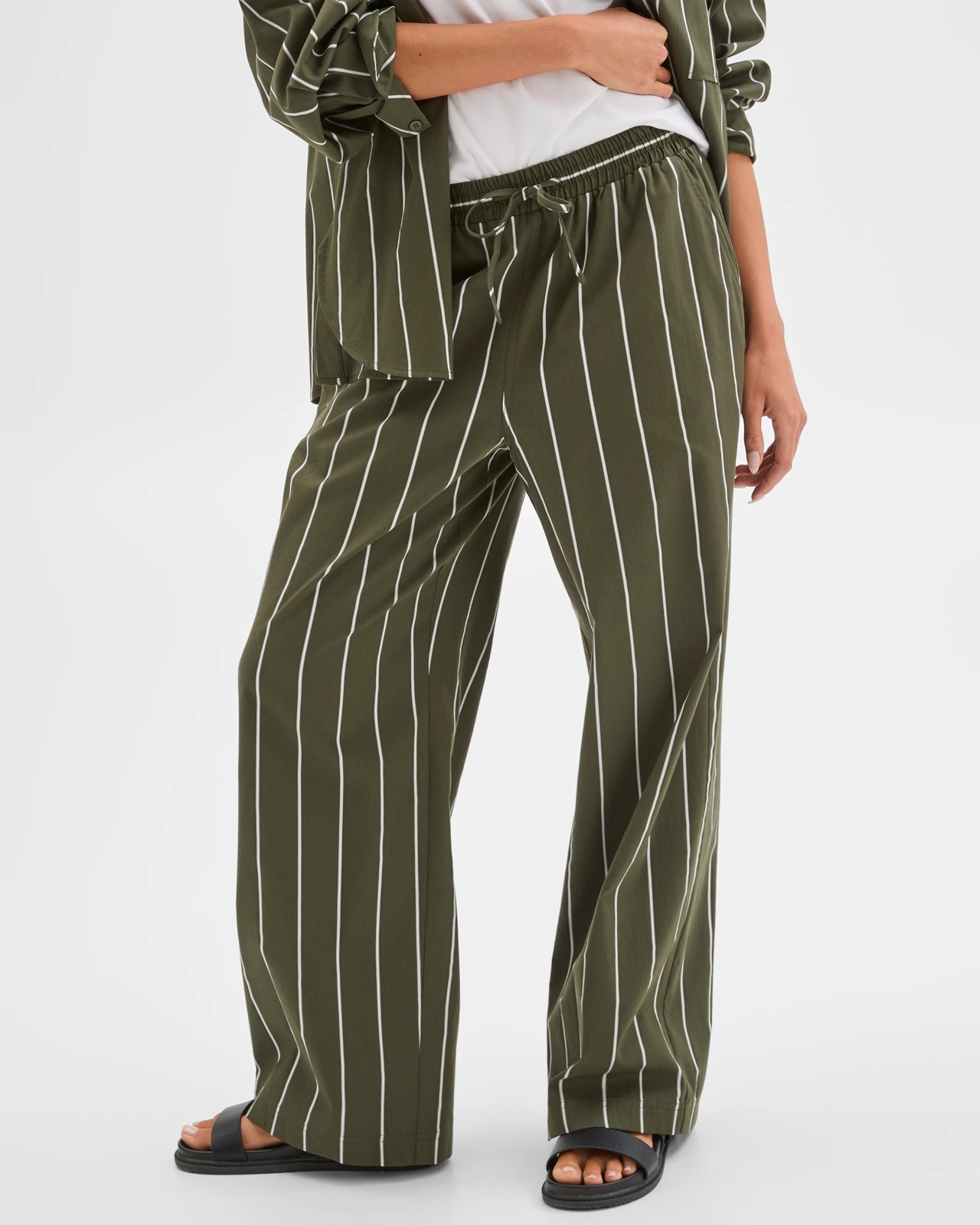 Lily Loves Australian Cotton Blend Poplin Striped Pants - Green Stripe 3 of 6