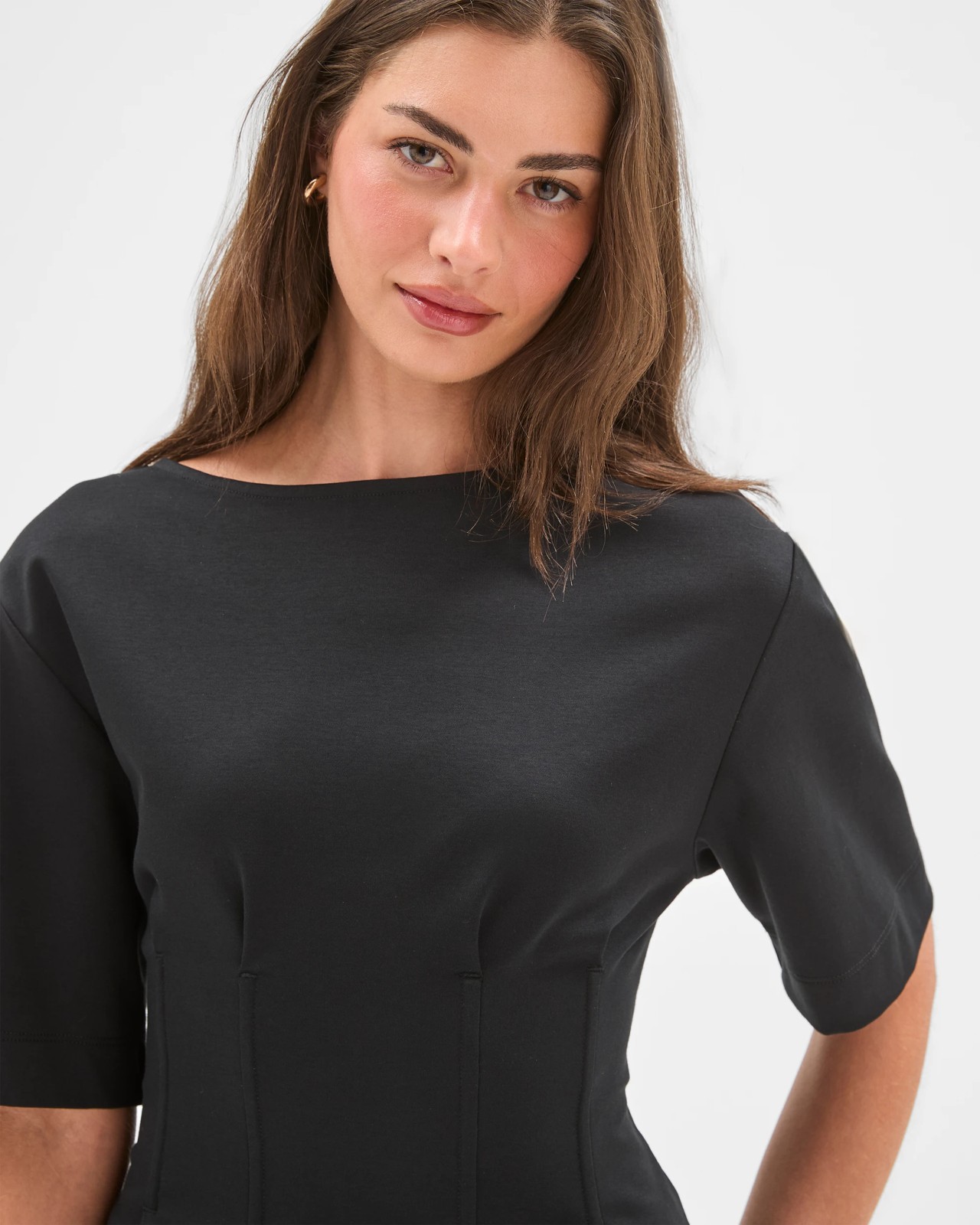 Petites Australian Cotton Short Sleeve Waisted Top - Black 4 of 5