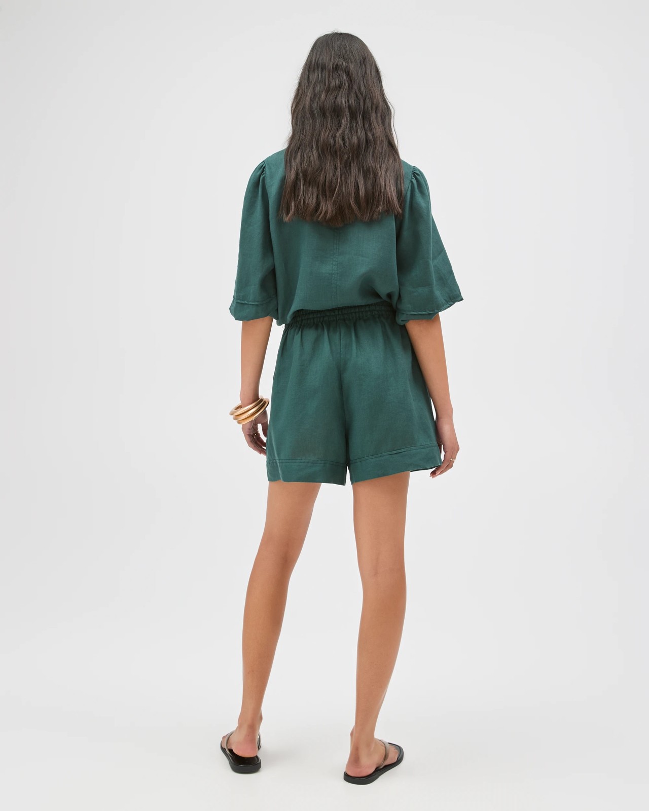 European Linen Pull On Shorts - Deep Forest 6 of 6
