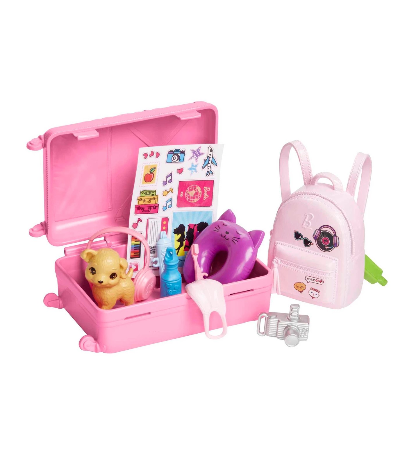 Barbie Travel Doll, Blonde, with Puppy, Opening Suitcase, Stickers and 10+  Accessories, for 3 to 7 Year Olds